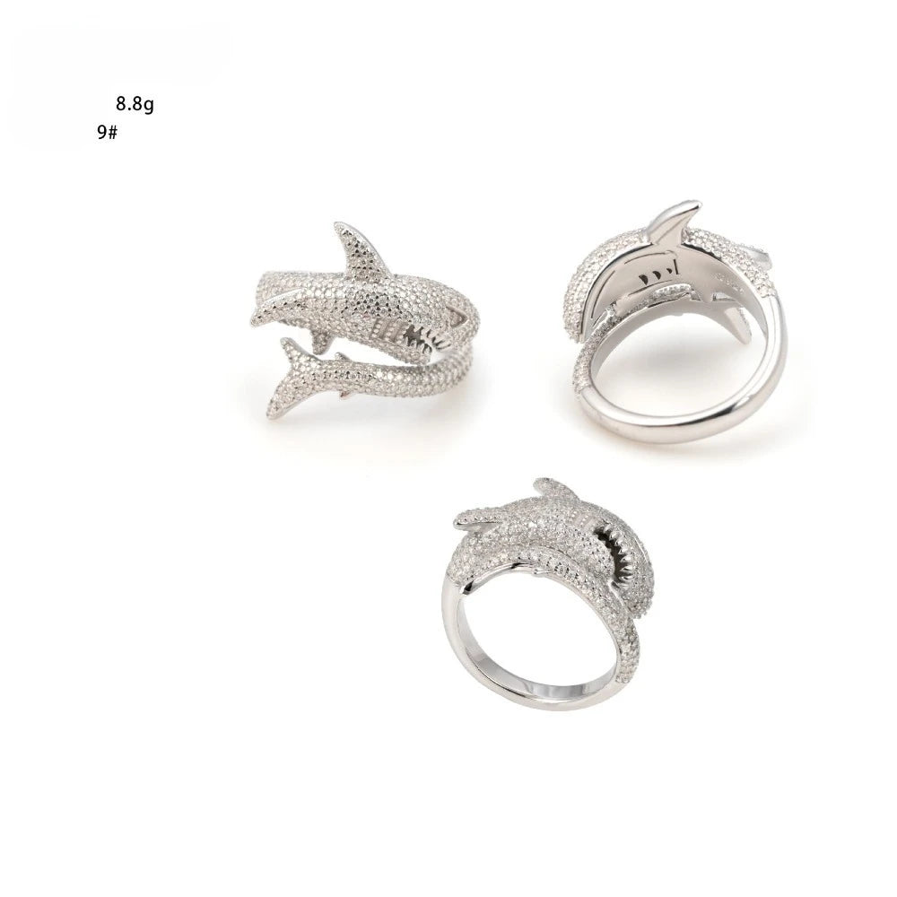 Iced Out D Color Moissanite Shark Men Ring Silver Hiphop Rock Party Rings White Pass Tester