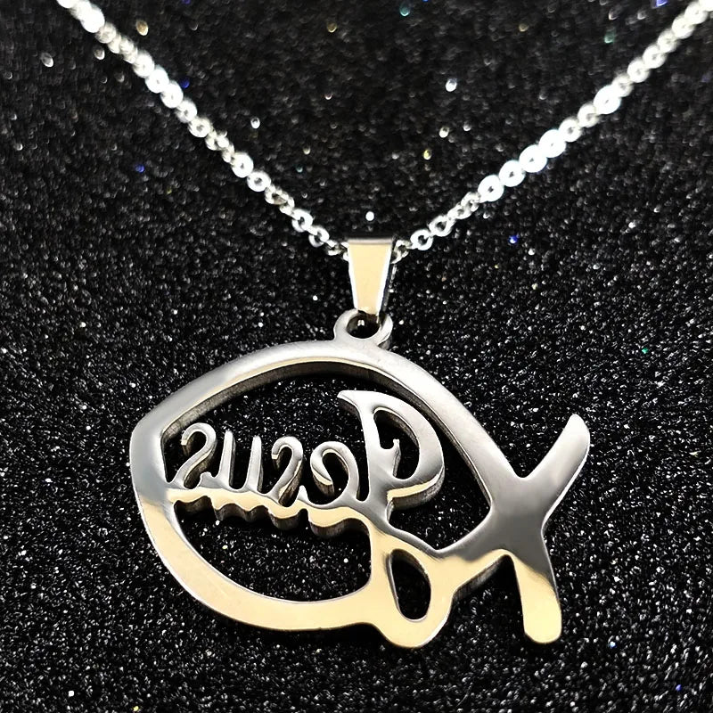 Stainless Steel Jesus Christ Male Necklaces Fish Christian Ichthys Fish Pendant Necklaces Jewelry Women or Men Collares