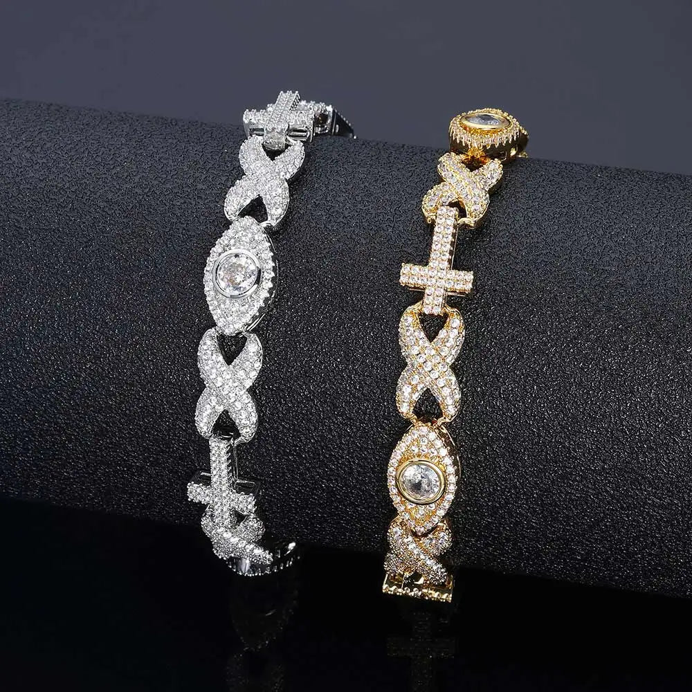 Cross Cuban Bracelet Iced Out 8MM Stainless Steel