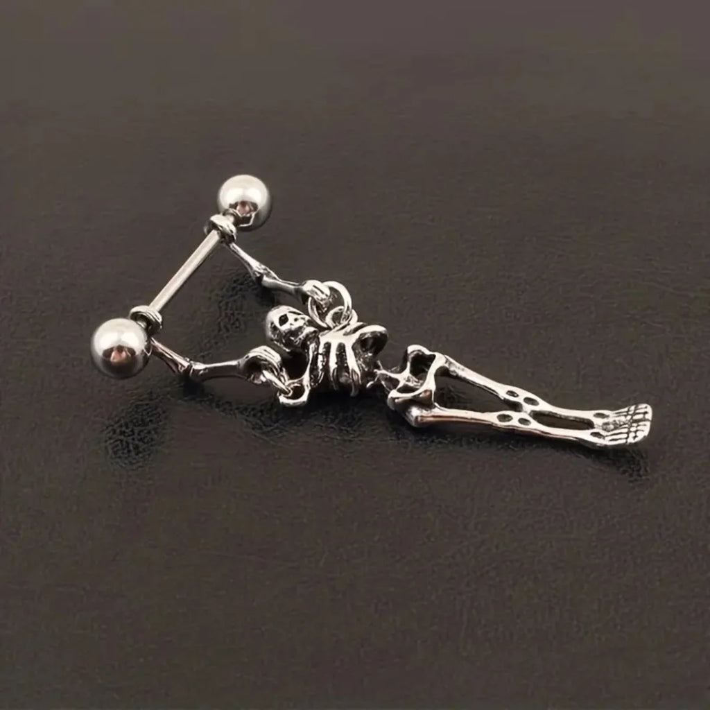 Skeleton Dangle Earrings — Gothic Barbell Pierced