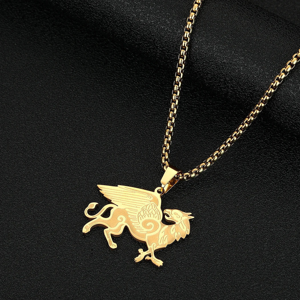 Anglo-Saxon Griffin Pendant Necklace — Stainless Steel