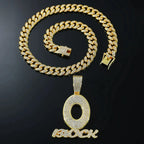 Trendy Hip Hop Letter Charm Letter O Block Pendant Necklace For Women Men Bling Iced Out Cuban Chain Necklaces Charm