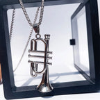 Hip Hop Trumpet Pendant Necklace Alloy Silvery Instrument Shape Necklaces Long Chain Chokers Women Men Rock Band Jewelry Gifts