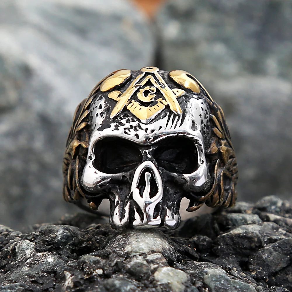 Vintage Templar Masonic Skull Rings For Men 316L Stainless Steel Freemason AG Signet Ring Punk Biker Fashion Jewelry Party Gifts