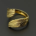 Angel Wing Wrap Open Adjustable Rings for Women Men Stainless Steel Gold Plated Feather Protection Finger Ring Jewelry