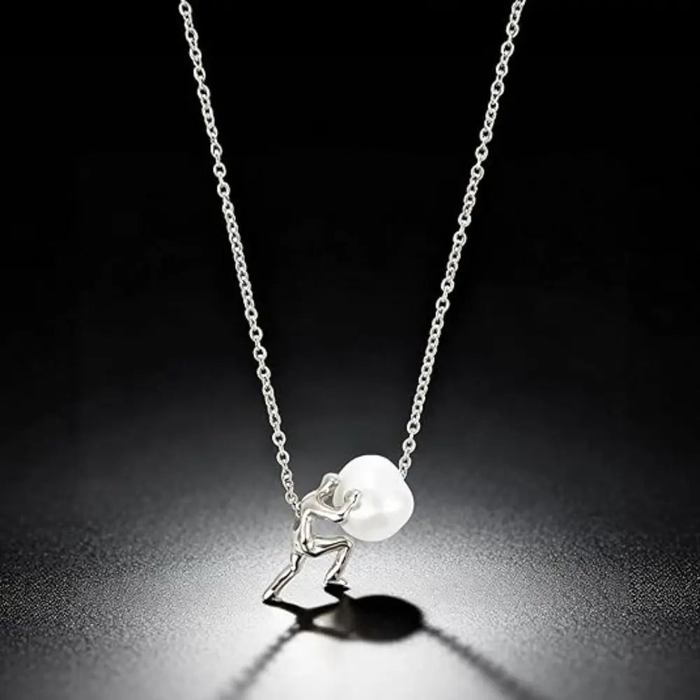 New Man Pushing Stone Sisyphus Necklace Personality Perseverance Symbol Pendant Necklace Silver Color Simple Jewelry