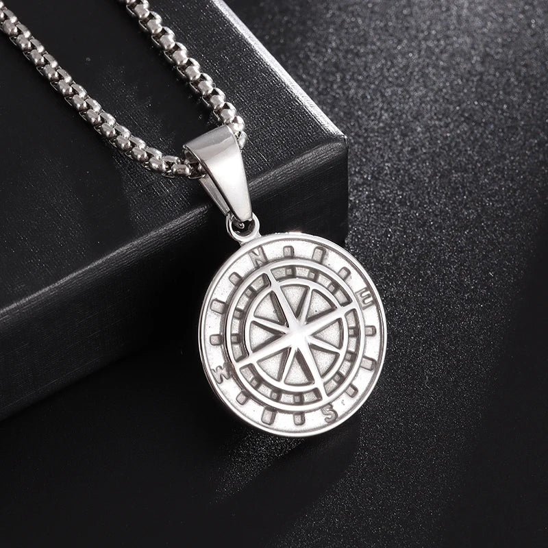 Vegvisir Nordic Rune Compass Pendant Necklace — Zinc Alloy