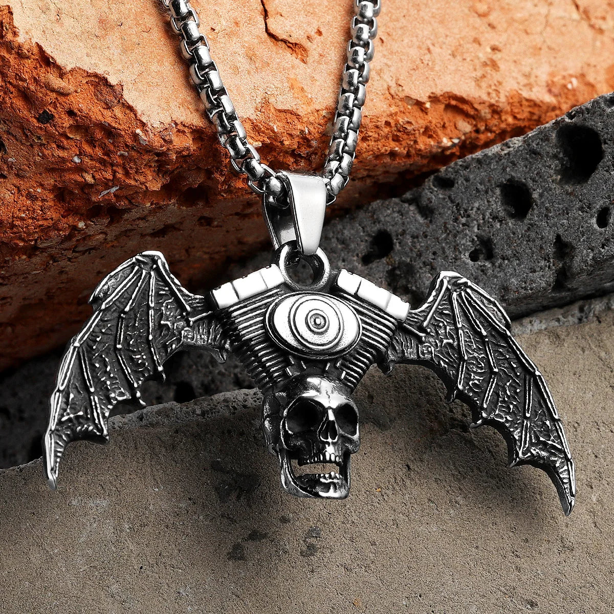 Skull Gothic Wings Pendant Necklace Stainless Steel
