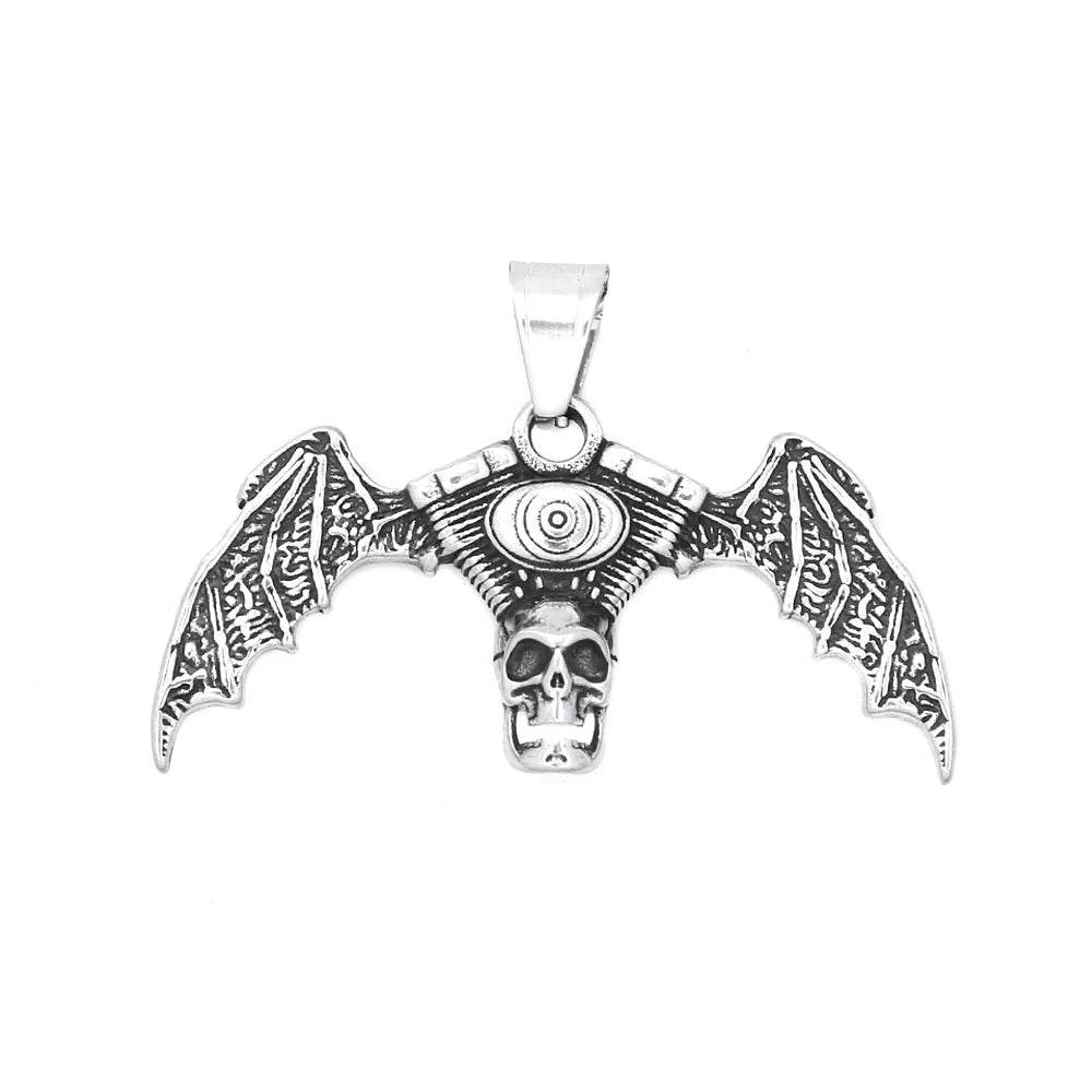 Skull Engine Demon Wings Pendant — Stainless
