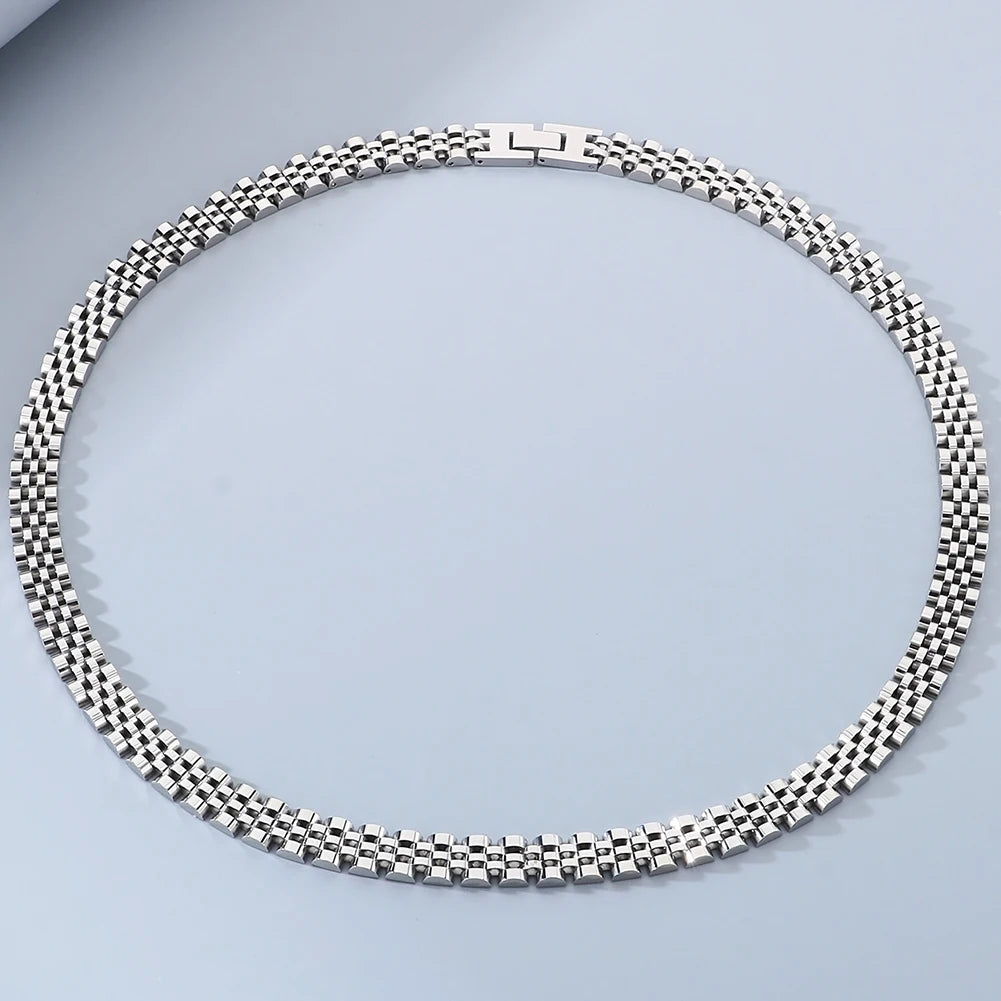 10MM Width Watch Chain Style Bracelet Necklace Choker for Men Women Solid Stainless Steel On Hand Neck Jewellery
