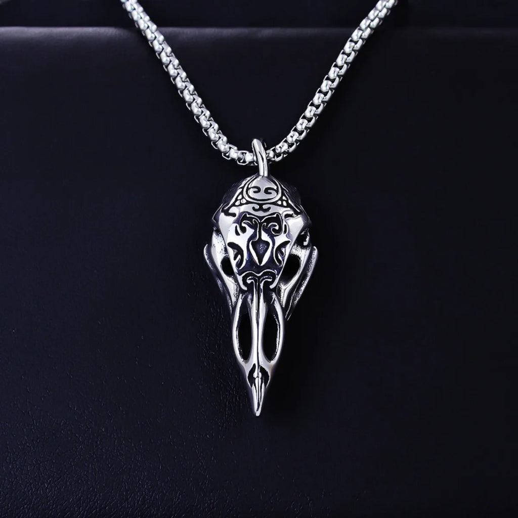 Nordic Crow Skull Pendant Necklace, Retro Animal Jewelry for Men, Lucky Amulet Gift, Viking Style