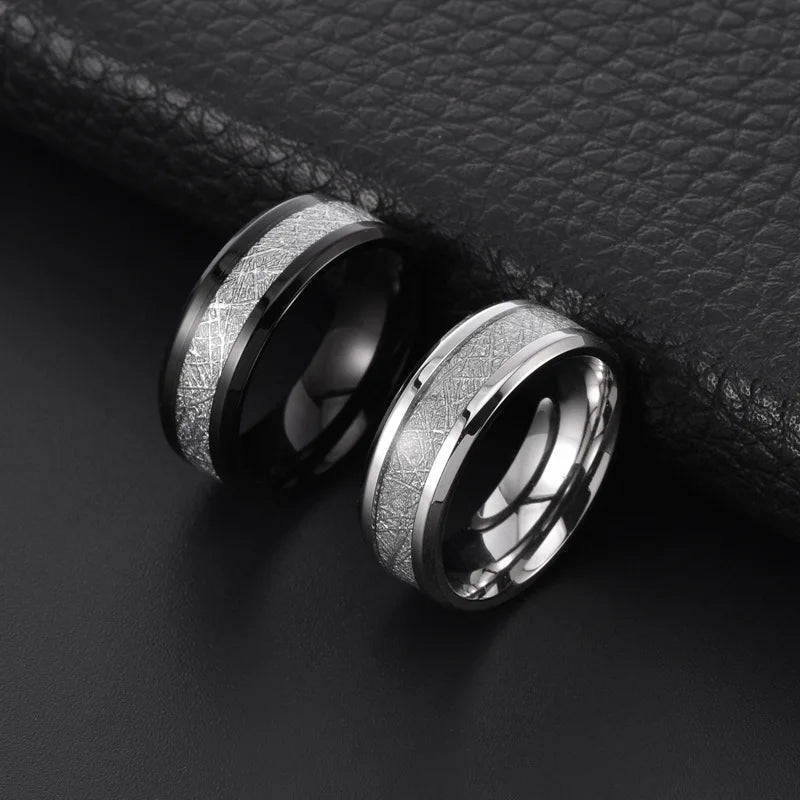 Rime Textured Inlay Beveled Edge Ring — Stainless Steel