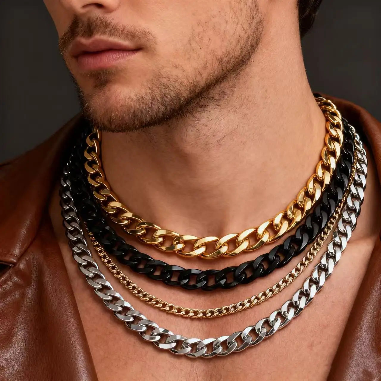 Waterproof Stainless Steel Cuban Link Chain Necklace For Men Goth Punk Accessory Jewelry Black Gold Silver Color
