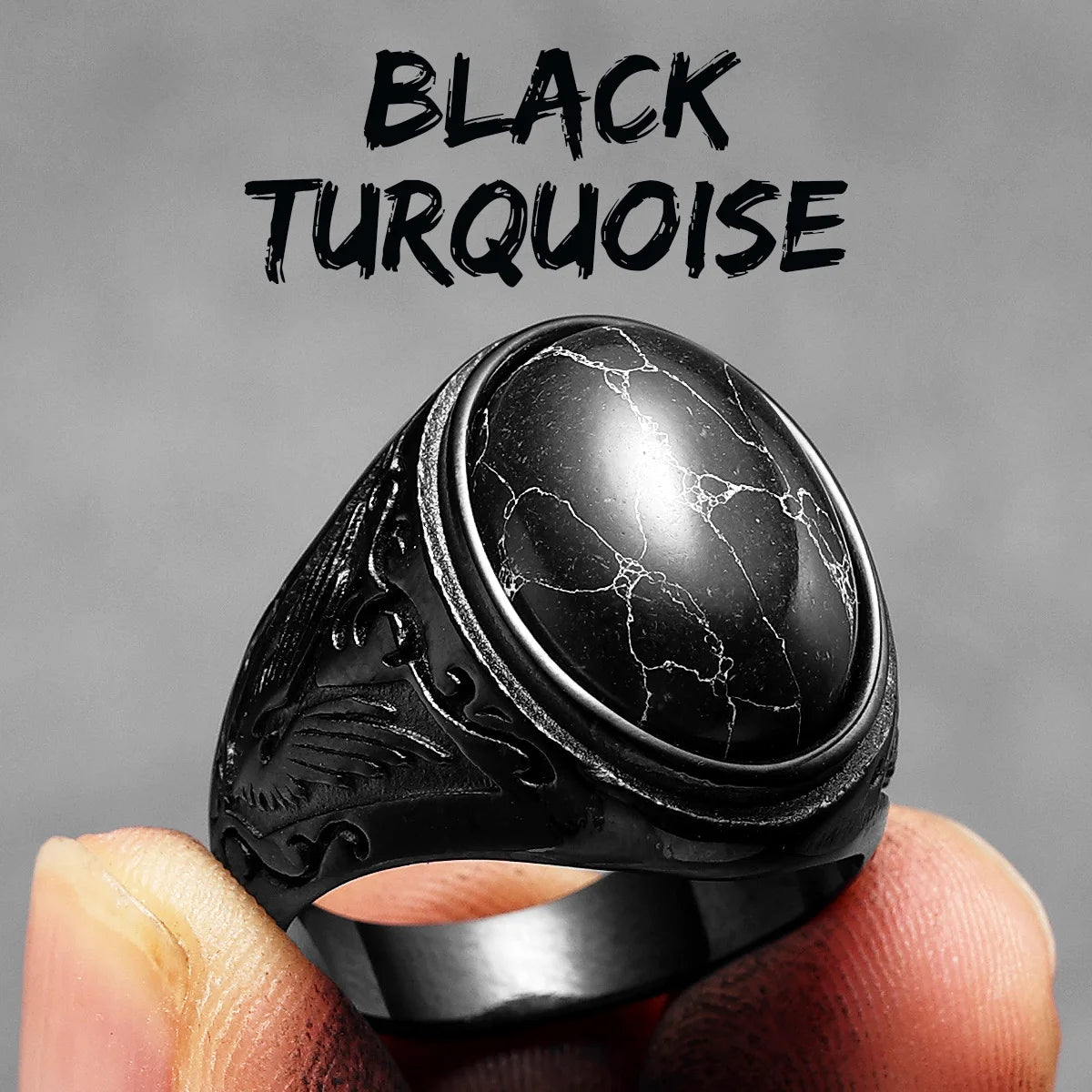 Black Turquoise Ring — Stainless Steel