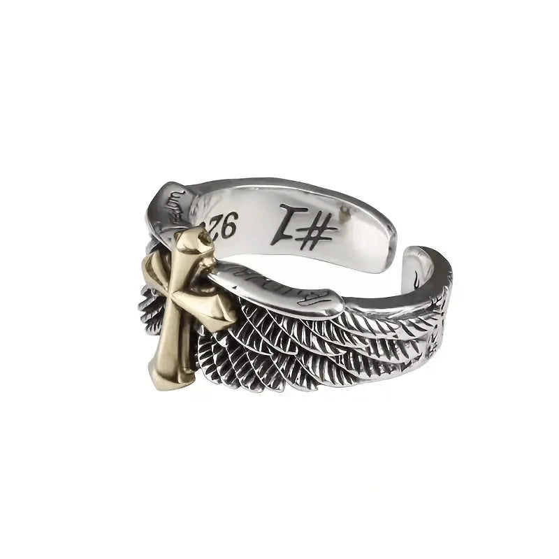 Cross Steel Ring Retro Angel Style