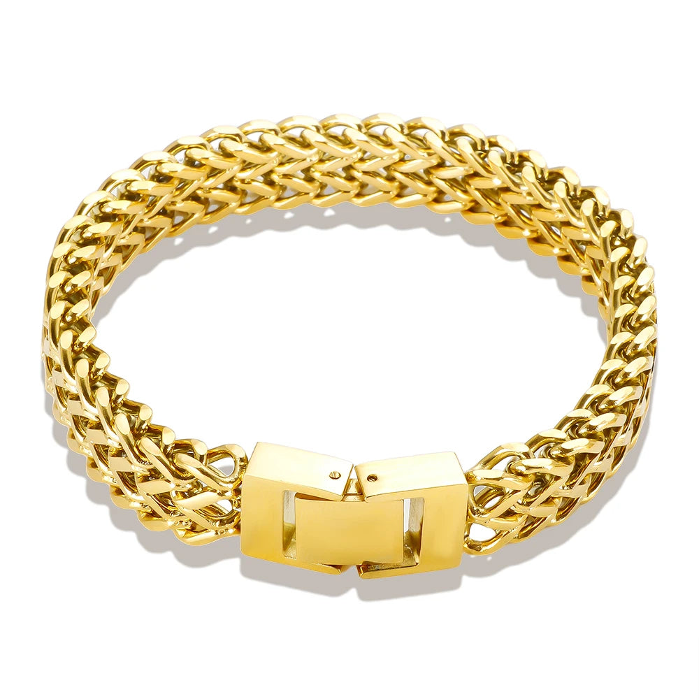 Hip Hop Stainless Steel Chunky Heavy Gold Color Bracelet Thick Texture Link Chain Rock Bracelet for Men Women