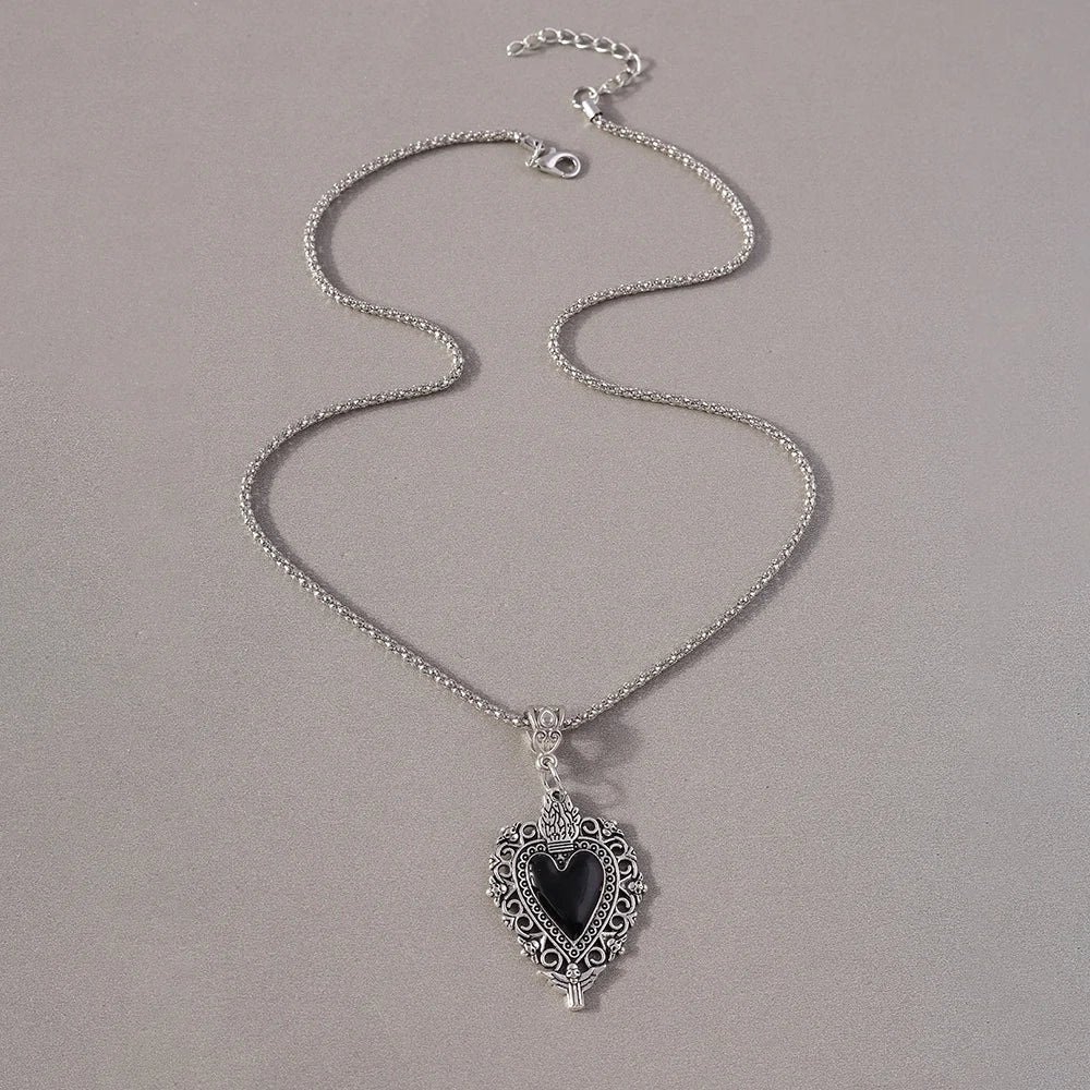 Gothic Skull Love Heart Necklace for Women Men Religious Crucifix Necklaces Punk Jewelry Gifts