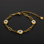 Greatera Three Devil's Eyes Bracelet For Women Men Simple Gold Color Plating Geometry Creative Stainless Steel Charm