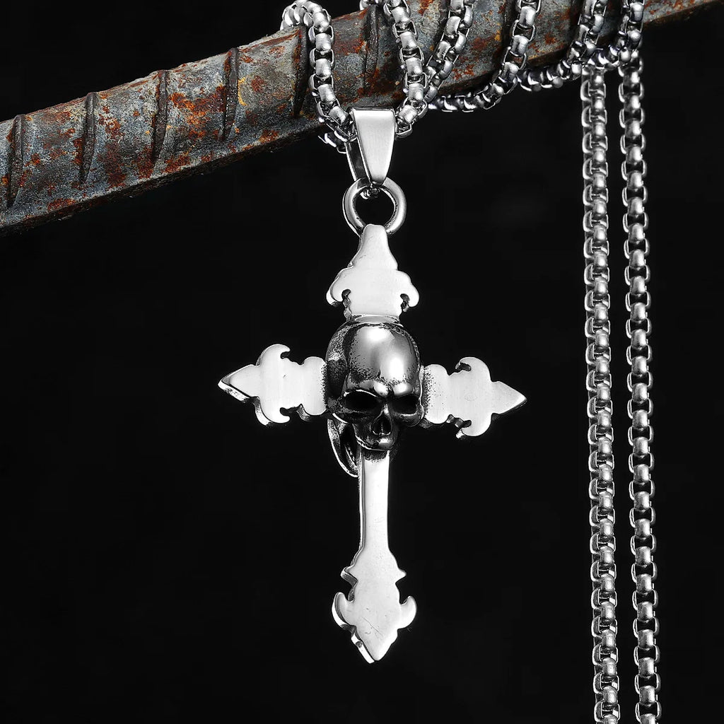 Simple Skull Cross Pendant Necklace — Stainless Steel
