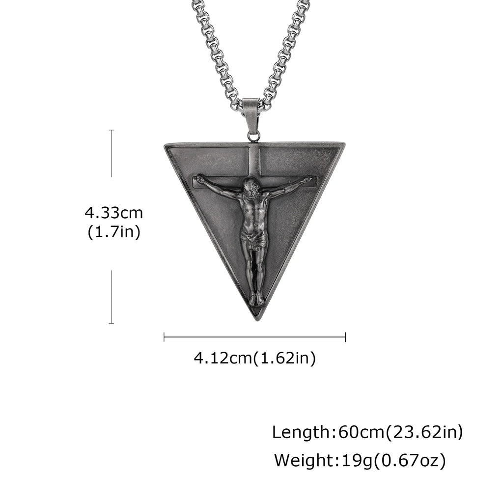 Catholic Jesus Cross Triangle Pendant Necklace — Stainless Steel