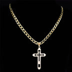 Hip Hop Cross Stainless Steel Chain Necklaces Gold Color Long Pendant Necklace for Women Men Christian Jewelry collier