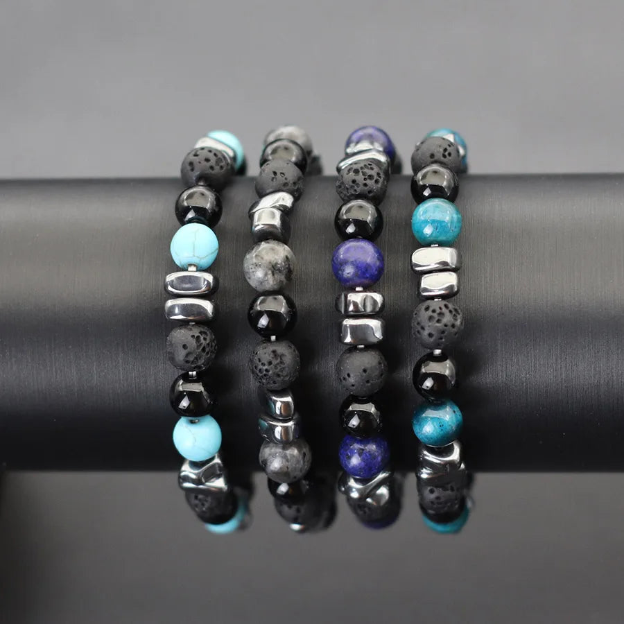 Stone Bead Strand Bracelet for Men — Blue, Black & Brown Options