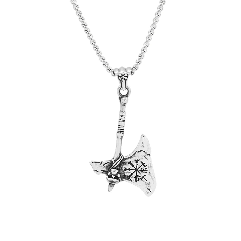 Viking Steel Pendant Vintage Warrior Axe Vegvisir