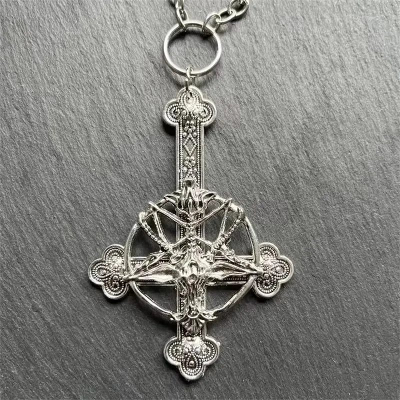 Baphomet Inverted Cross Necklace — Zinc Alloy