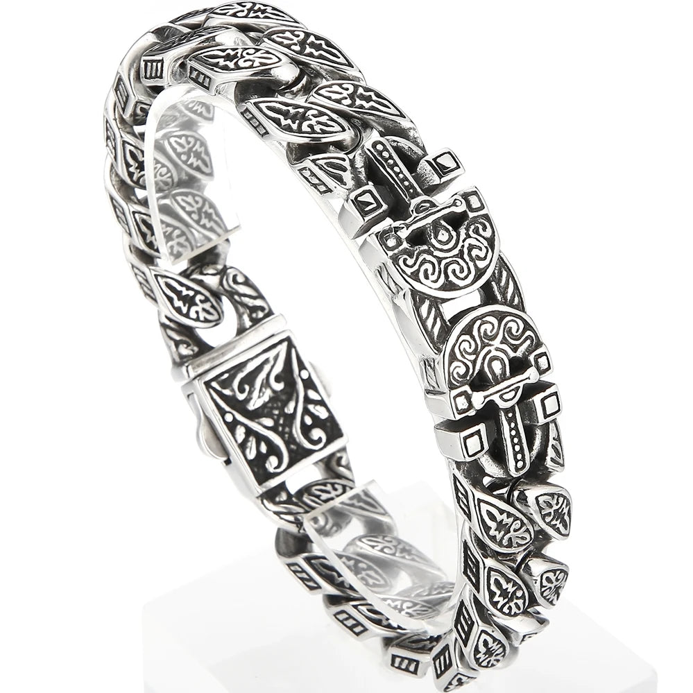 Cross Bracelet for Man Solid Stainless Steel Curb Link Chain Ancient Egyptian Style Wristband Jewelry Gifts Patterned