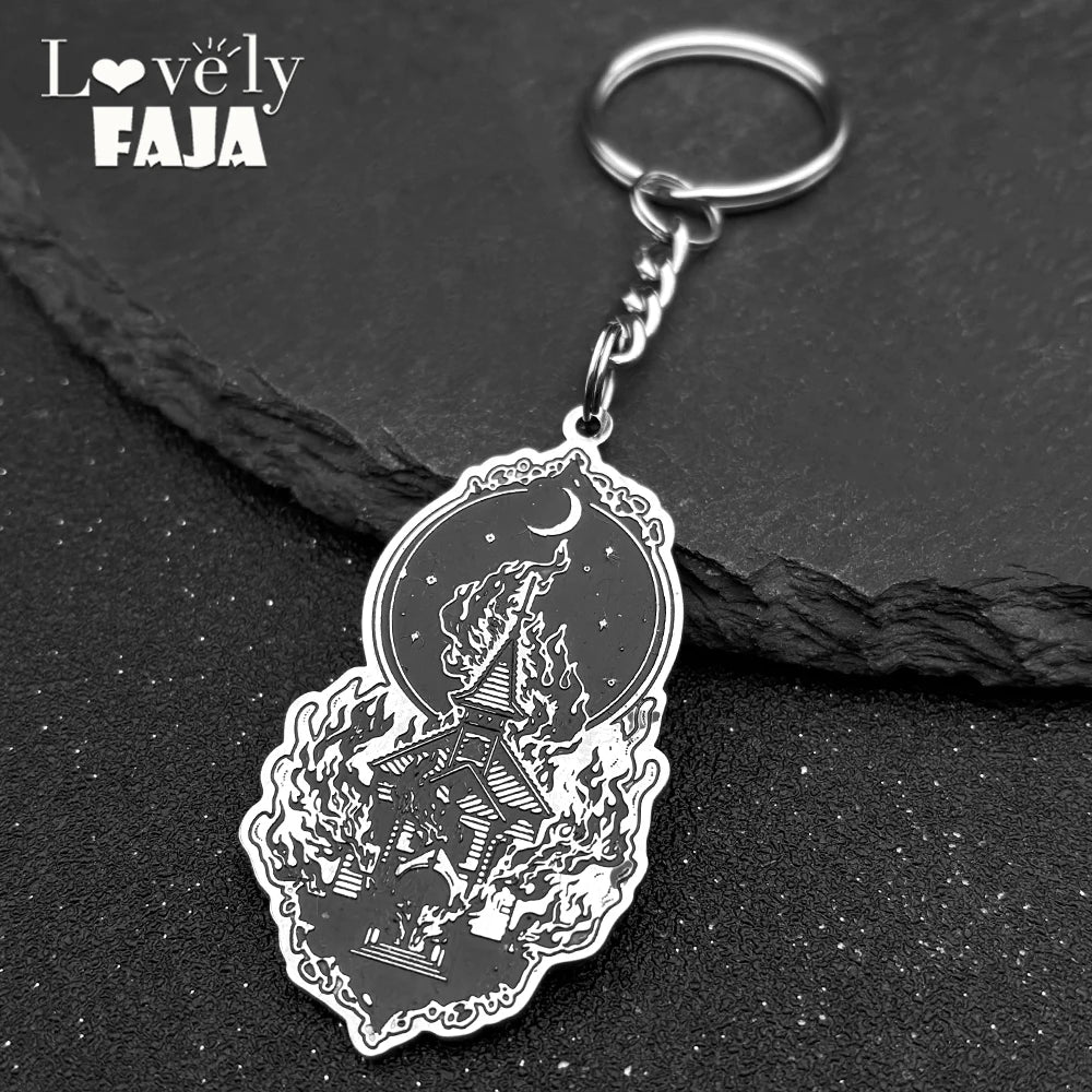 Key Silver Chain Dark Burning Church Crescent
