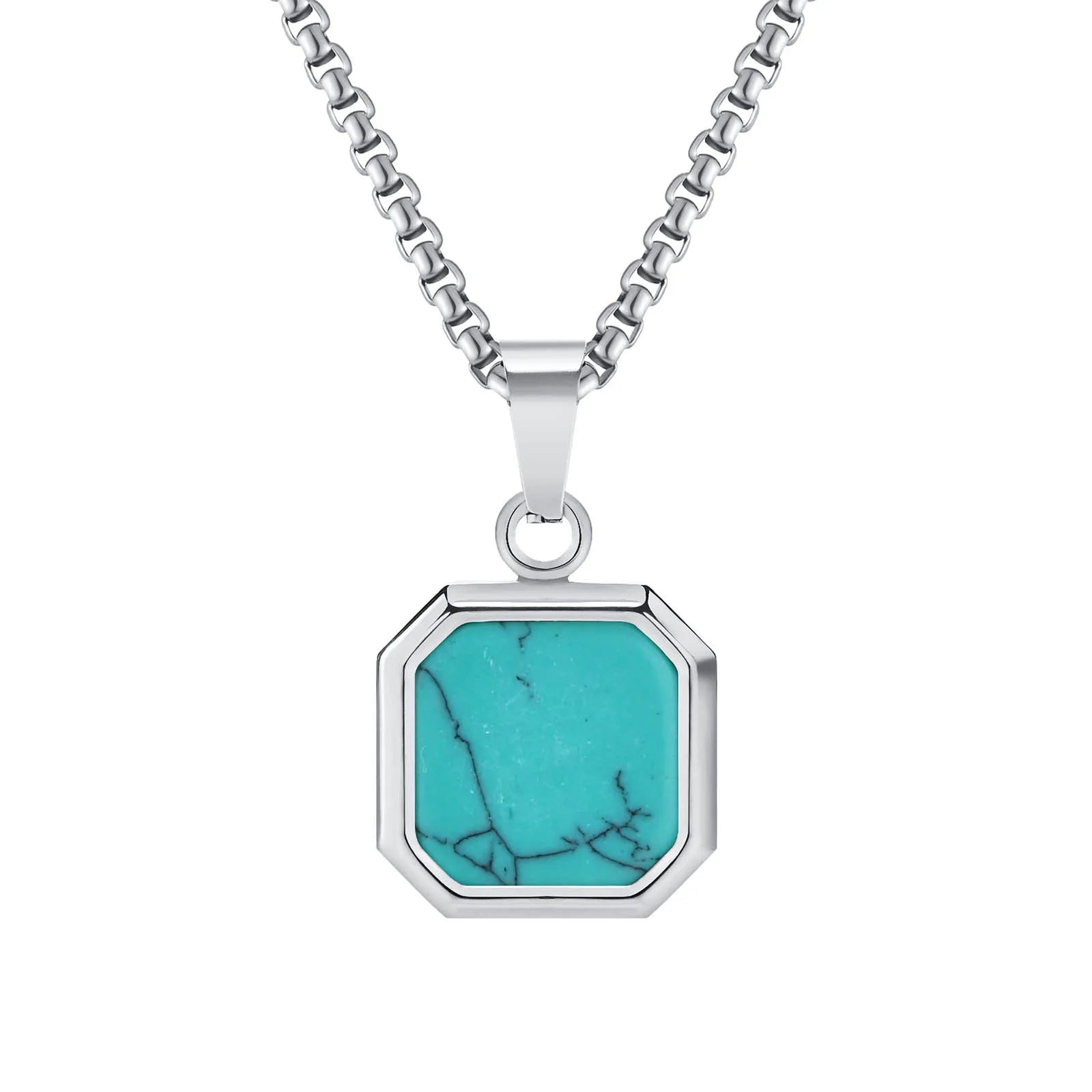 Natural Stone Geometric Pendant — Stainless