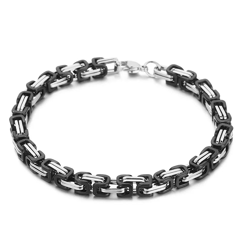 Fongten 4/5/6/8mm Byzantium Bracelet For Men Stainless Steel Box Chain Wirstband Charm Men Bangle Bracelets Jewelry