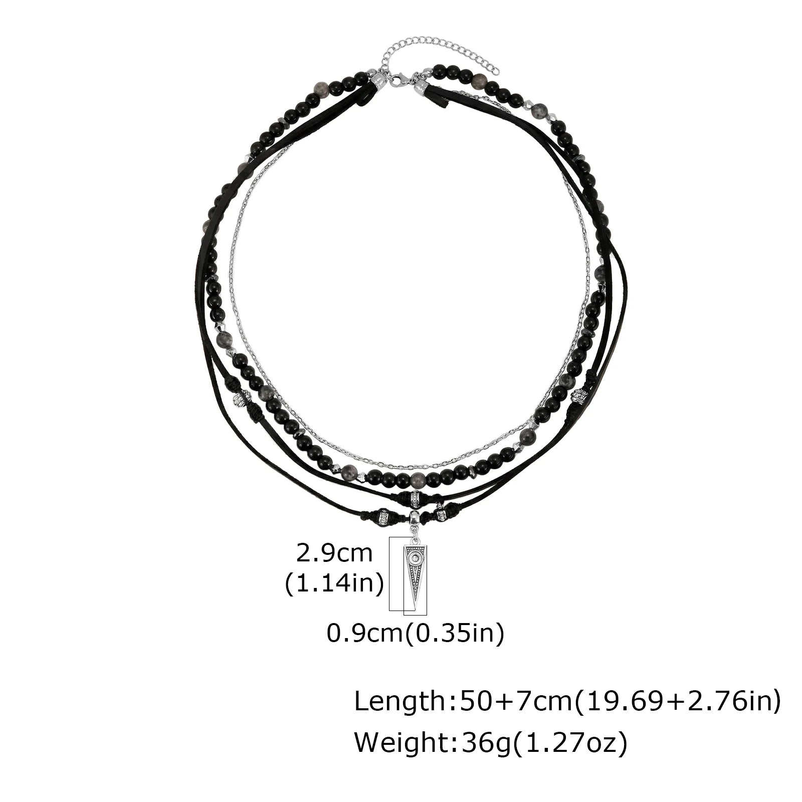 Multi-Layer Leather Pendant Necklace — Black