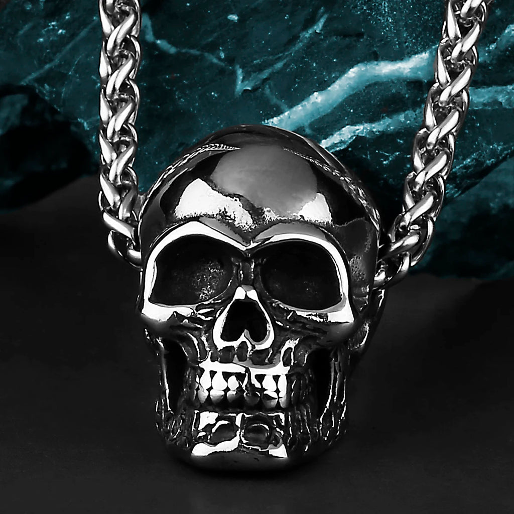 Black Gothic Skull Pendant Necklace — Stainless