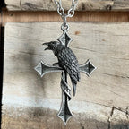 Gothic Crow Cross 925 Silver Pendant Necklace