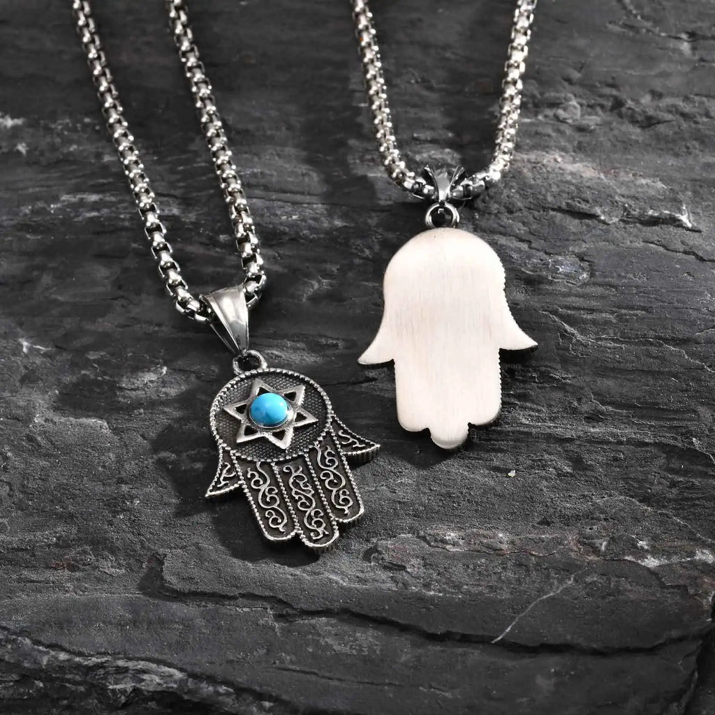 Turquoise Hexagram Pendant Necklace — Stainless Steel
