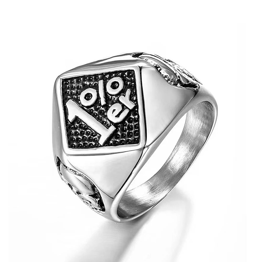 Lucky 13 & 7 Skull Biker Ring for Men — Stainless Steel