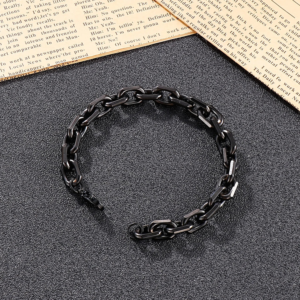 8mm Black Link Chain Necklace Bracelet For Men Stainless Steel Jewelry Gift Set