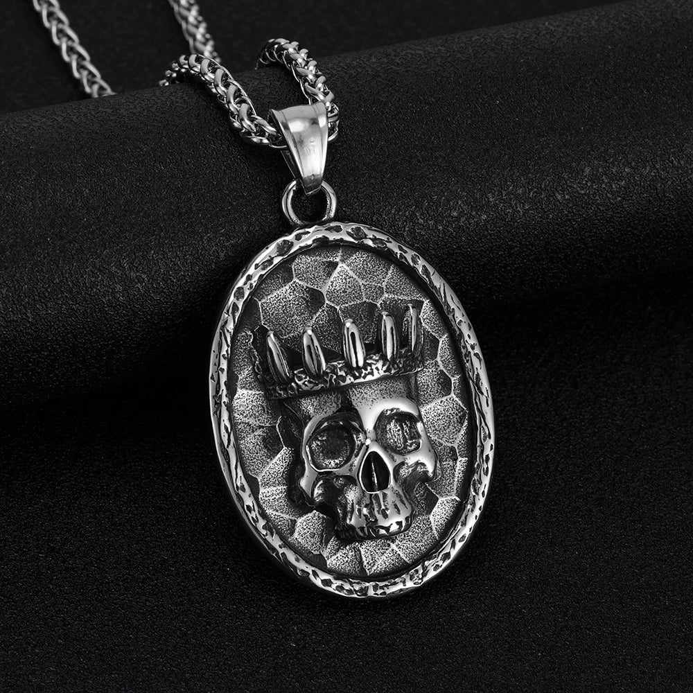 Crown Skeleton Pendant Necklace — Stainless Steel
