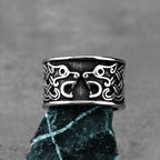 Viking Double Wolf Rune Ring, Black — Stainless Steel