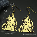 Cat Gold Earrings Cute Kitty Animal Hollow Hoop