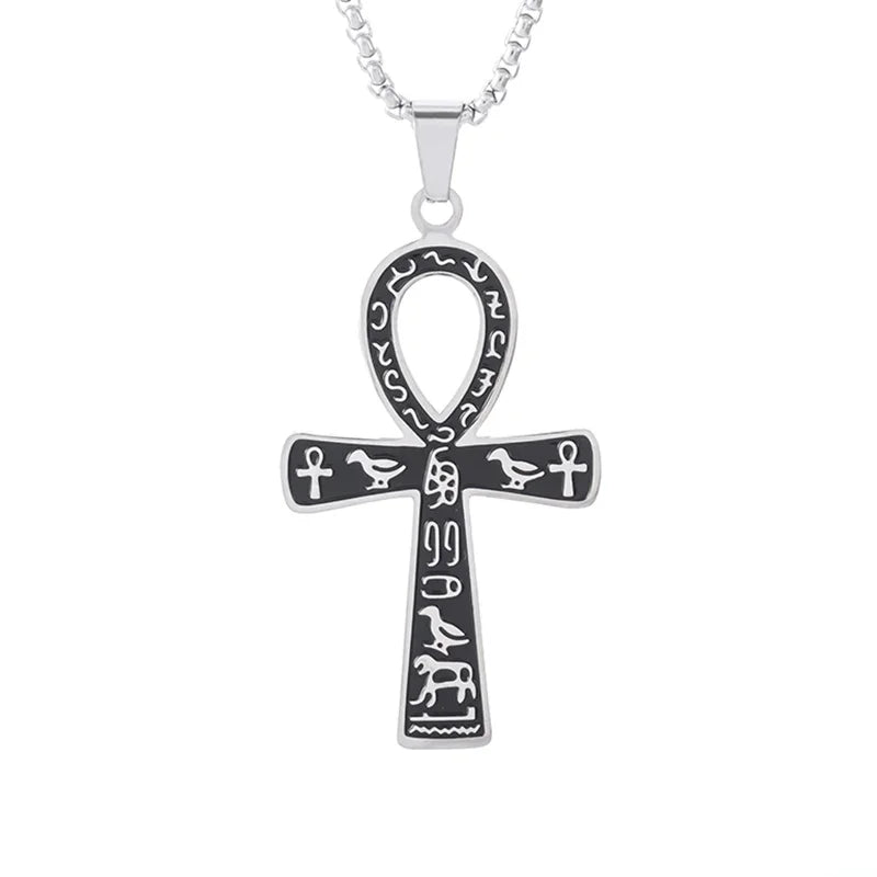 Stainless Steel Ancient Egyptian Ankh Cross Life Key Totem Necklace Men and Women Lucky Amulet Jewelry