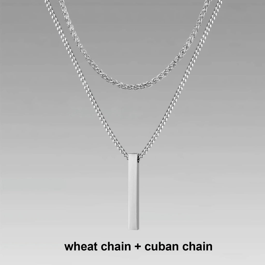 Vertical Bar Rope Cuban Chain Pendant — SS