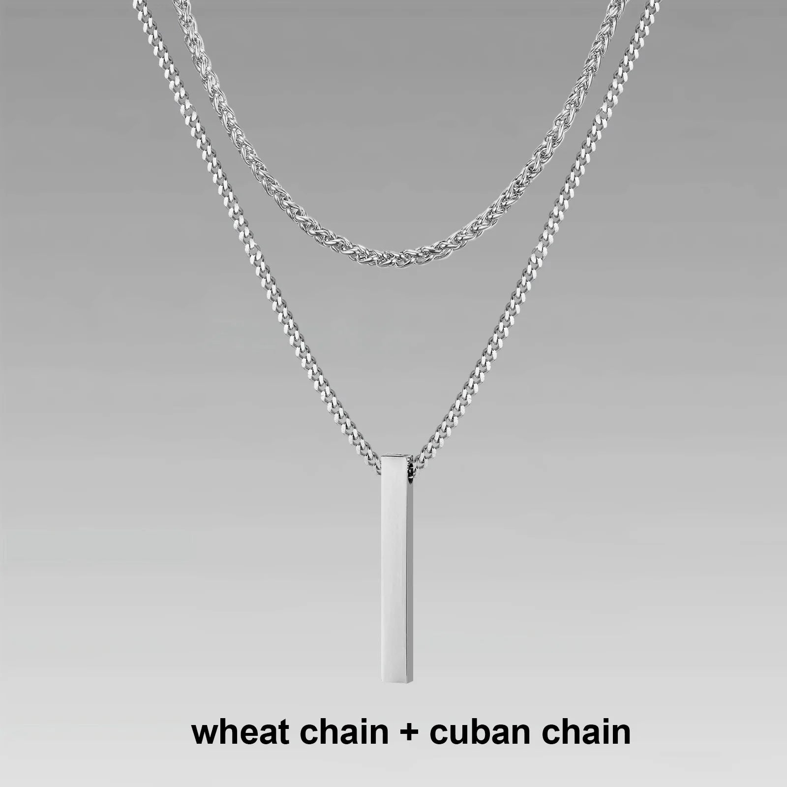 Vertical Bar Rope Cuban Chain Pendant — SS