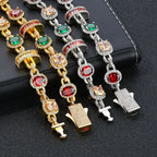 Gold Iced Out Chain Necklace Ruby Emerald 18K