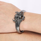 Cool Gothic Viking Skull Head Bracelet for Men Solid Stainless Steel Bangle Bracelets Opening Cuff Punk Rock Jewelry