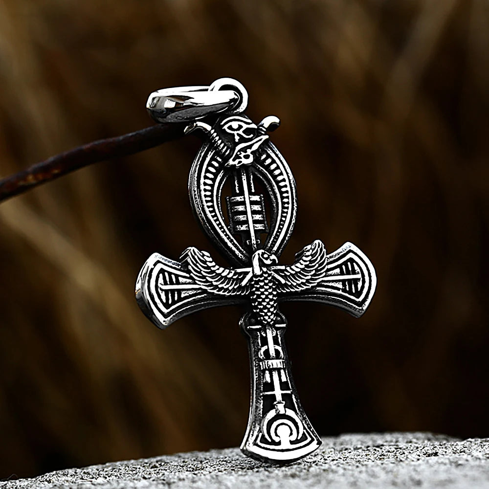Vintage Ankh Cross Necklace Unisex 316L Stainless Steel Unique Eye Of Horus Amulet Pendant Egyptian Jewelry Gifts