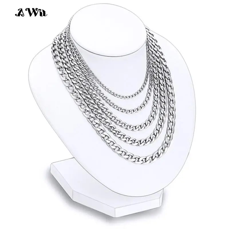 AWit Punk Size 2-7mm Mens Curb Cuban Link Chain Stainless Steel Necklace Women Silver Color Male Jewelry Gifts For Hiphop Boy