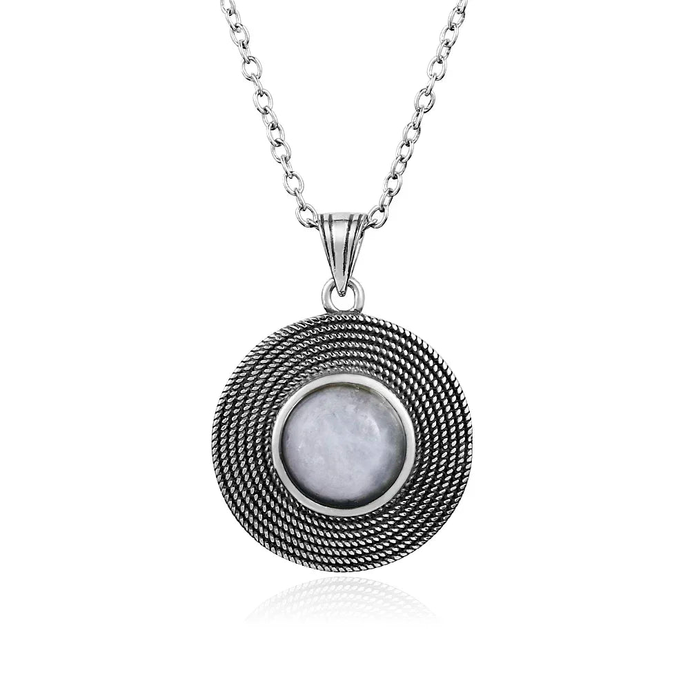 10MM Stone Round Pendant Necklace Silver High Quality Natural Tiger Eye Rhodochrosite Wedding Gift Luxury Jewelry