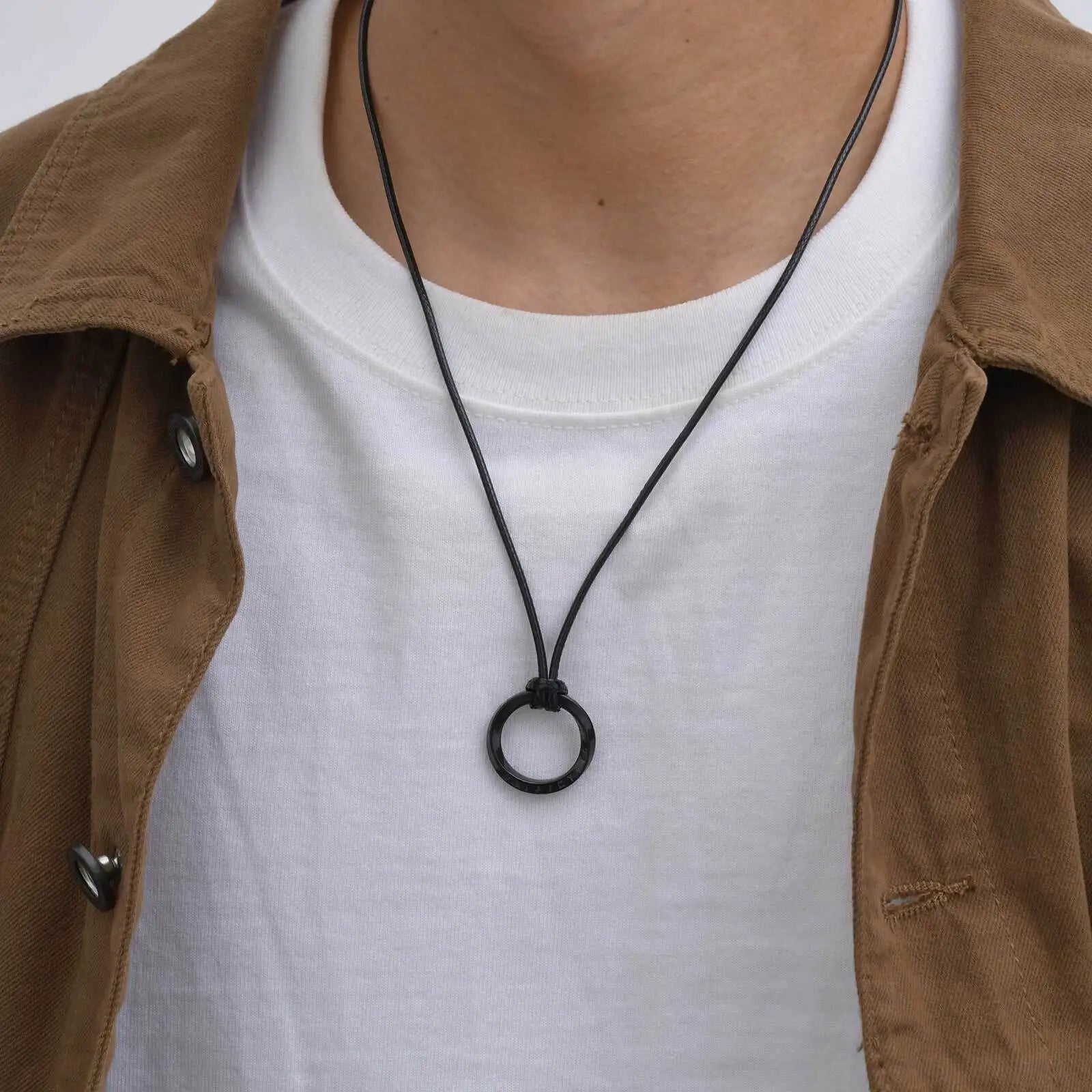 Vicking Round Mobius Necklace for Men,Stainless Steel Pendant with Black Wax Rope,Classic Jewelry Gift to Husband